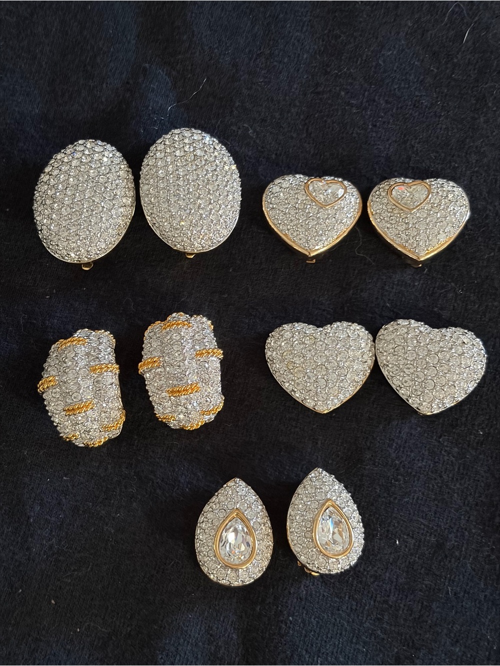 Vintage Swarovski gold tone with crystal accents clip on earrings lot of 5